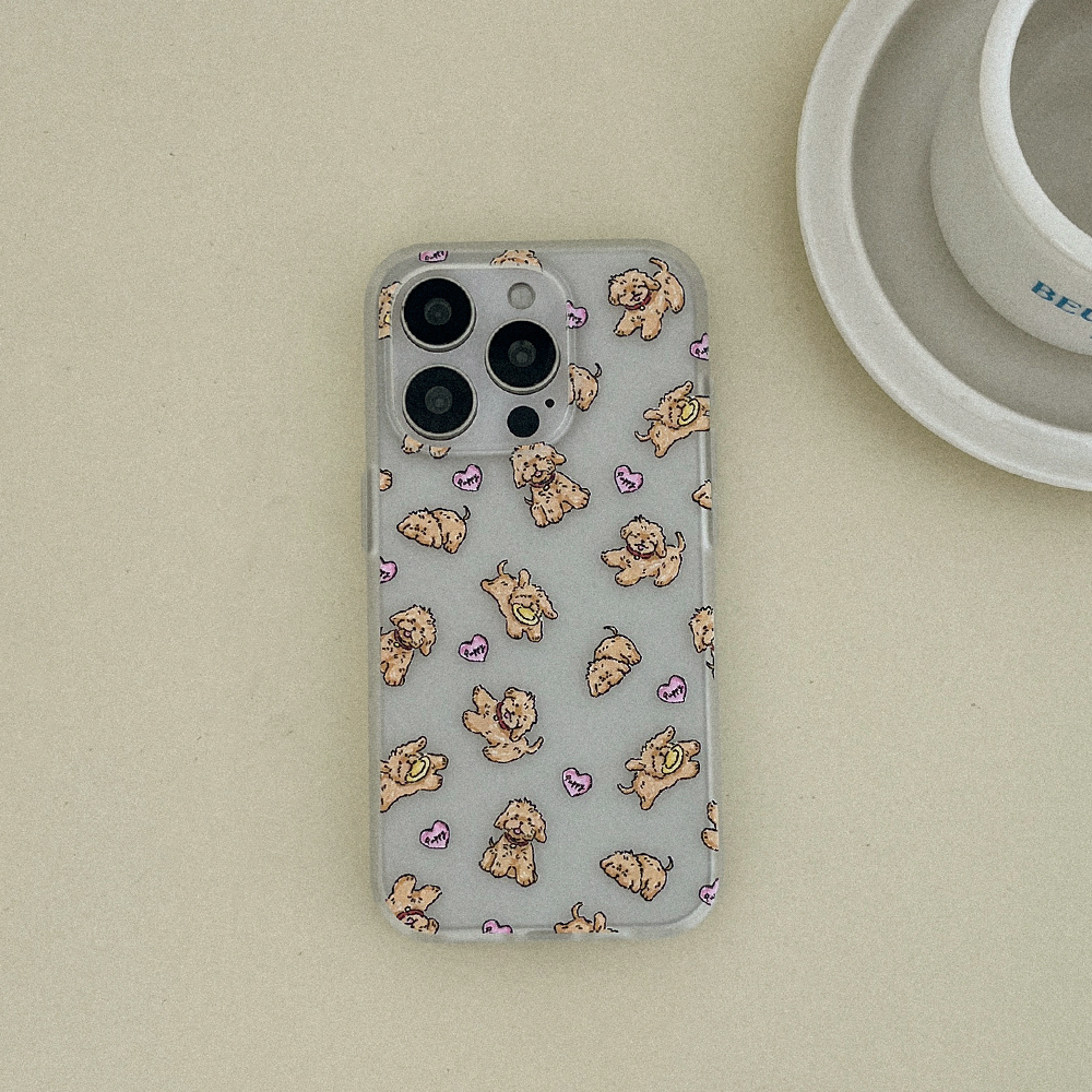 vintage puppy pattern 아이폰 16 pro 케이스 클리어 반투명 젤리 - 상세 이미지 2