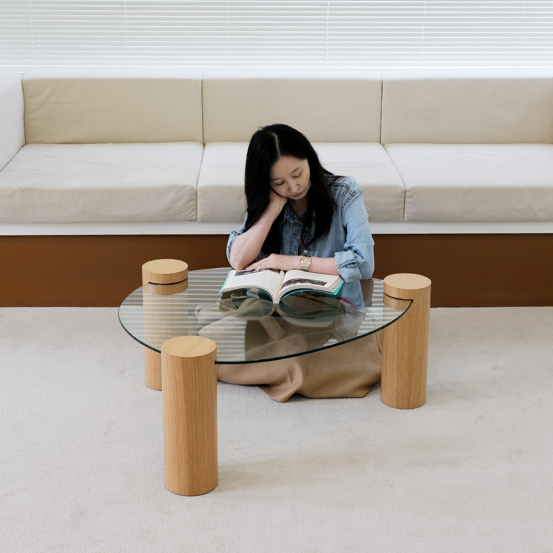 자야캠핑 반타 1720 브라운 오크 천연 원목 유리 소파 테이블