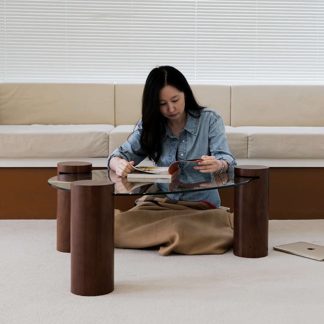 자야캠핑 반타 1720 브라운 오크 천연 원목 유리 소파 테이블