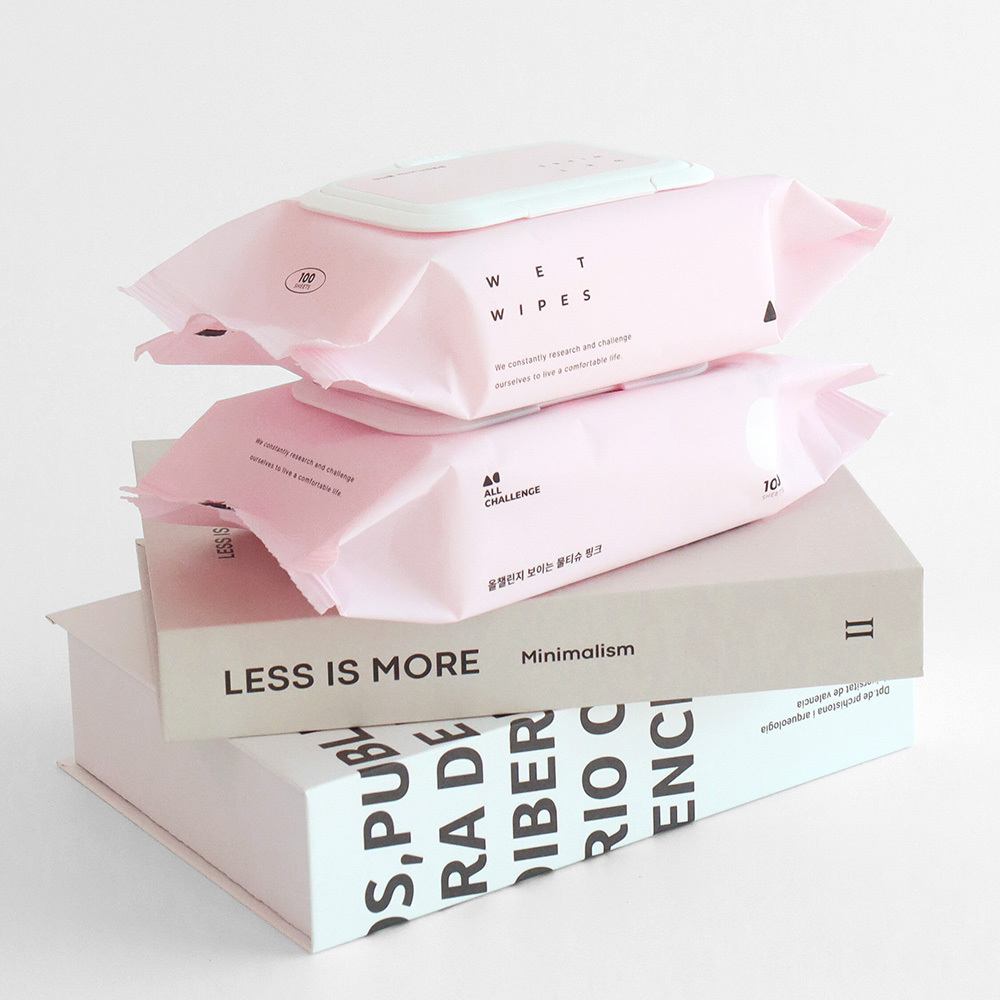 올챌린지 보이는 물티슈 핑크 100매 10팩+10팩 캡형 저자극 대용량 플레인