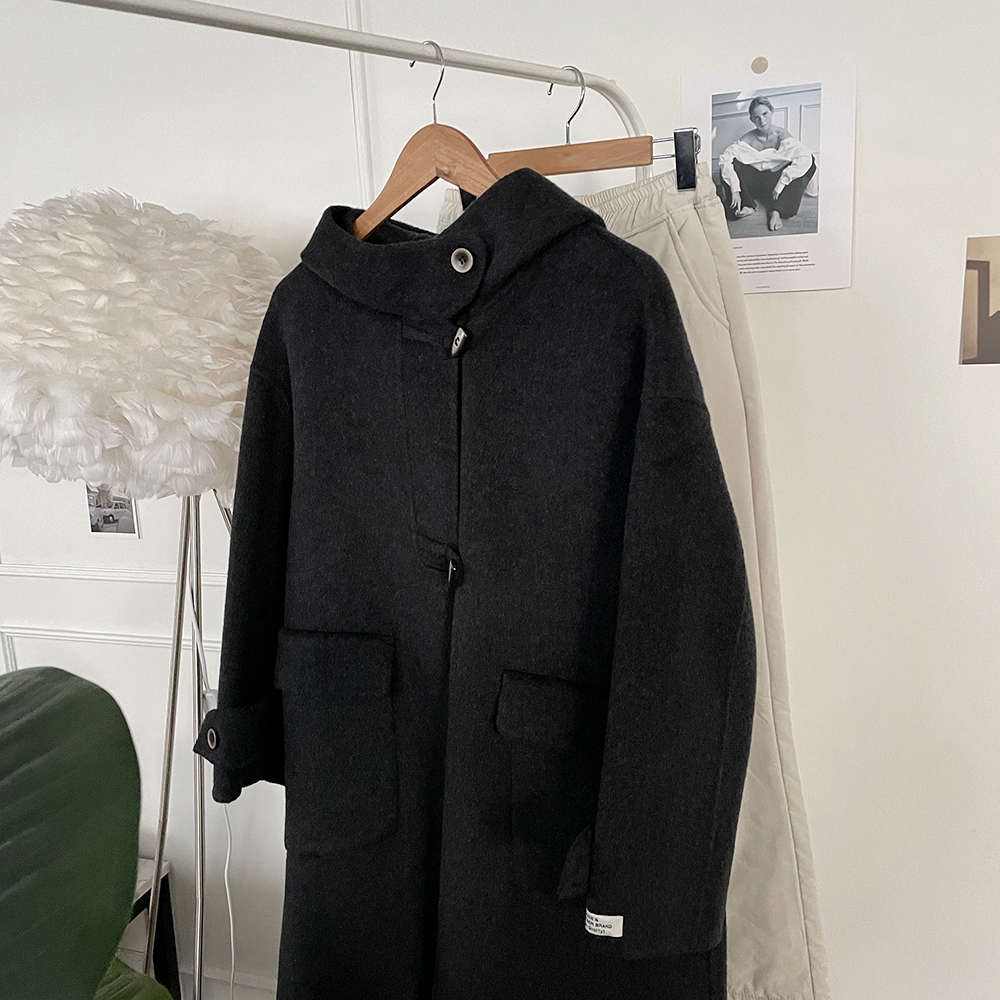 핸드메이드 울 양모 후드 롱 코트 울80 떡볶이coat 데일리 겨울아우터 상세 이미지 5