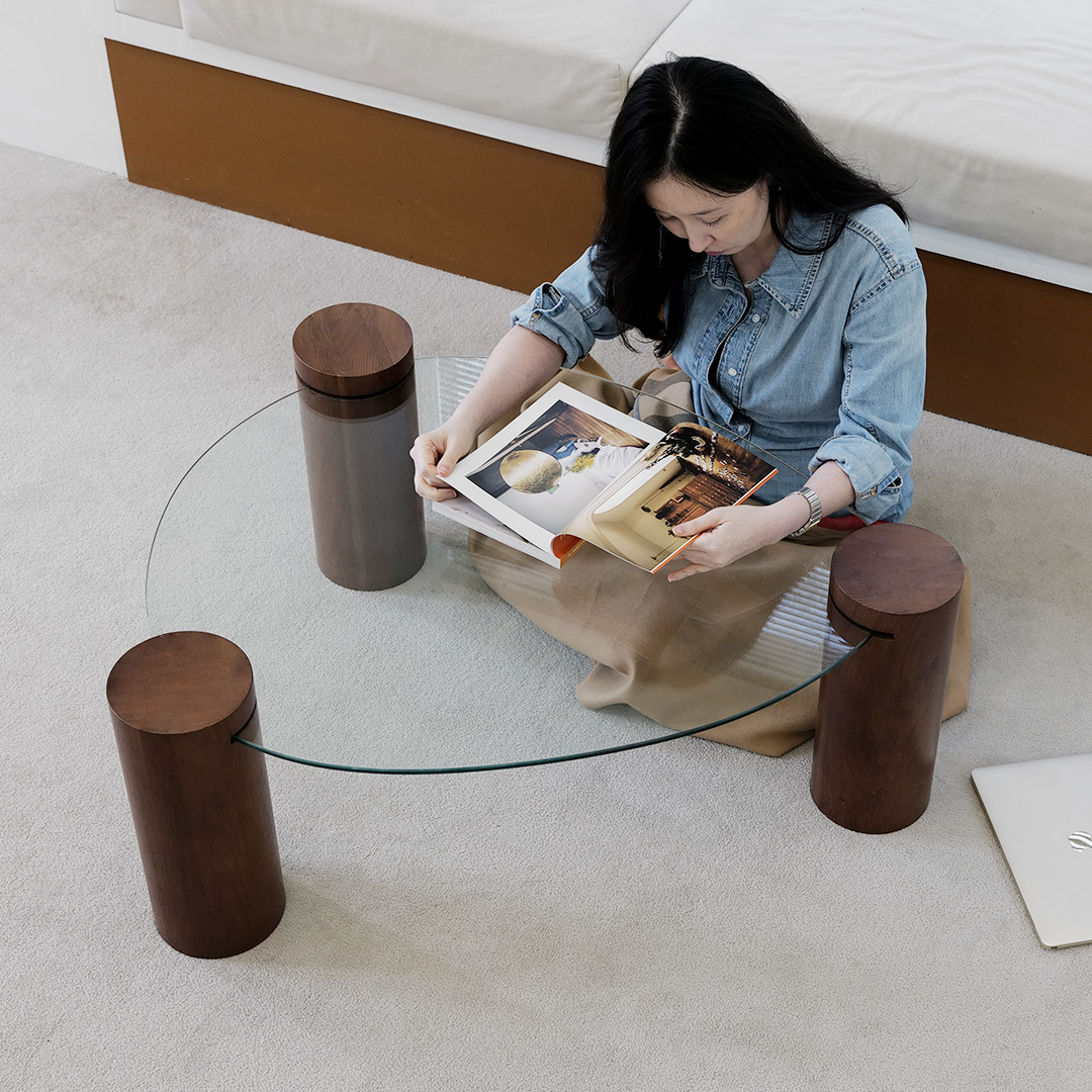 자야캠핑 반타 1720 브라운 오크 천연 원목 유리 소파 테이블