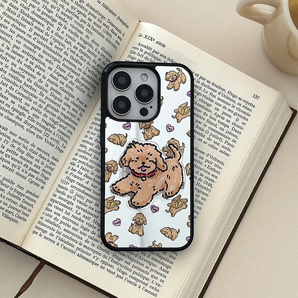 vintage puppy pattern 아이폰 16 pro 미러 범퍼 케이스 - 상세 이미지 2