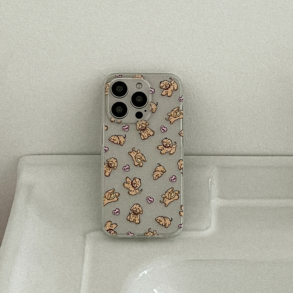 vintage puppy pattern 아이폰 16 pro 케이스 클리어 반투명 젤리 - 상세 이미지 4