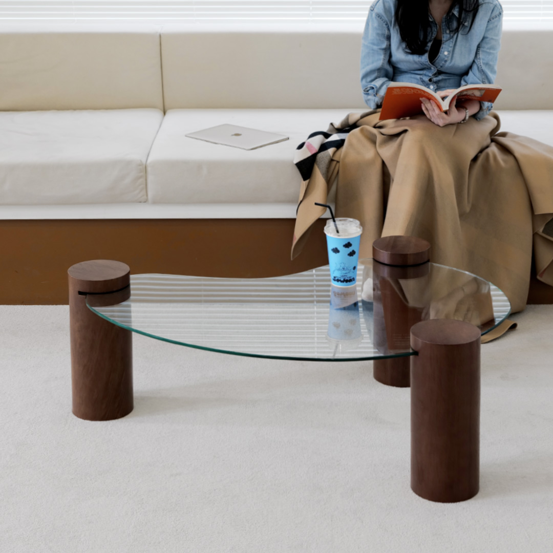 자야캠핑 반타 1720 브라운 오크 천연 원목 유리 소파 테이블