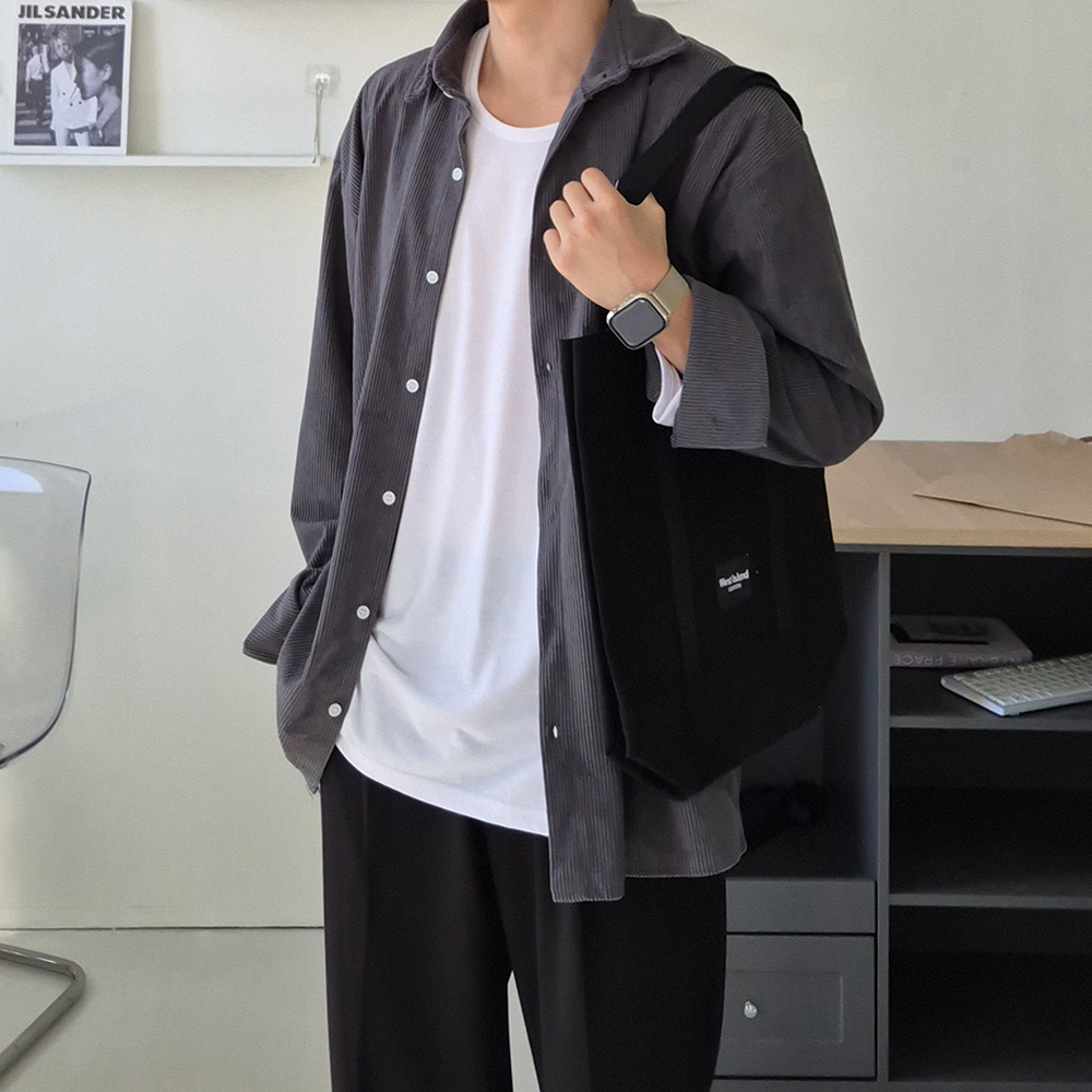 남자 골덴 셔츠 오버핏 코듀로이 기모 겨울 셔츠 남성 남방