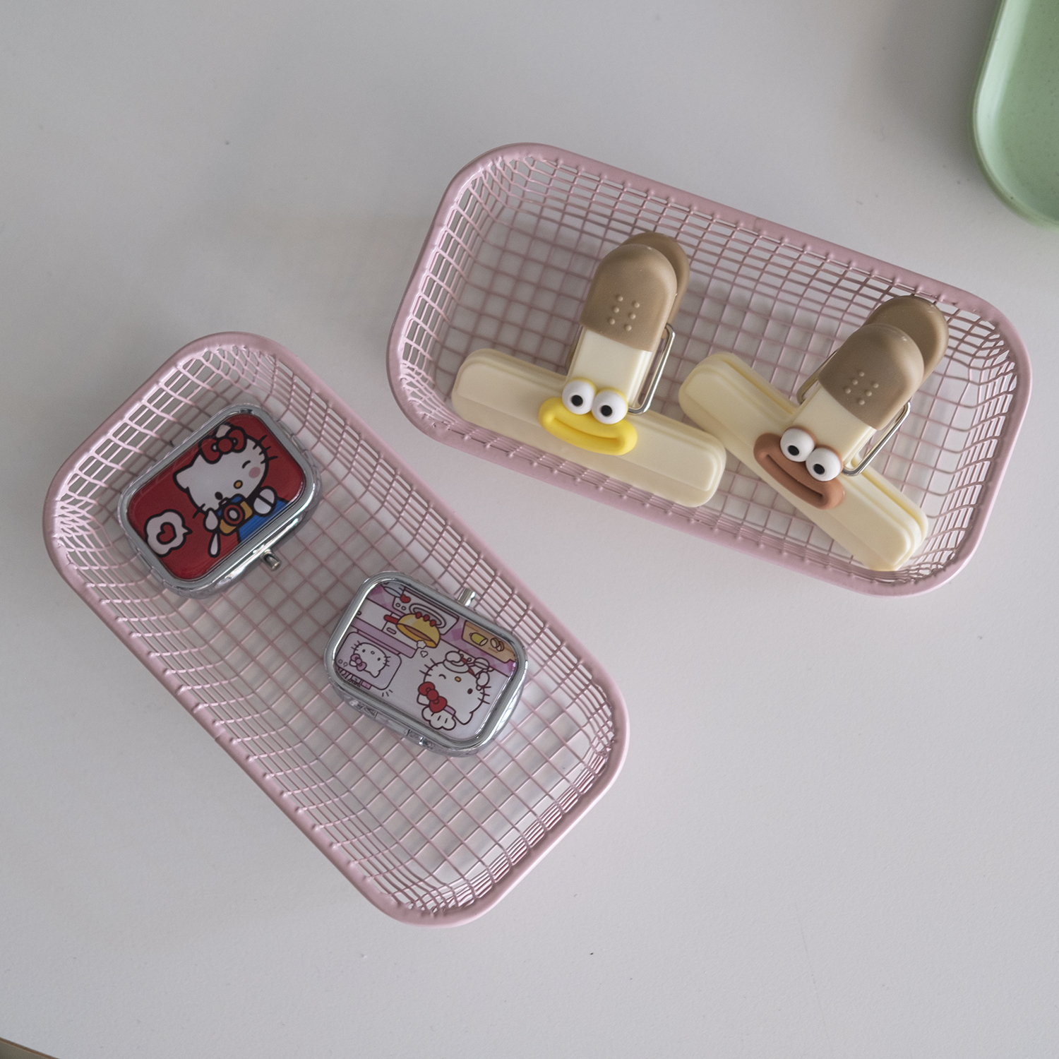 철제 미니 바스켓 직사각 레트로 파스텔톤 주방 화장대 정리 용기