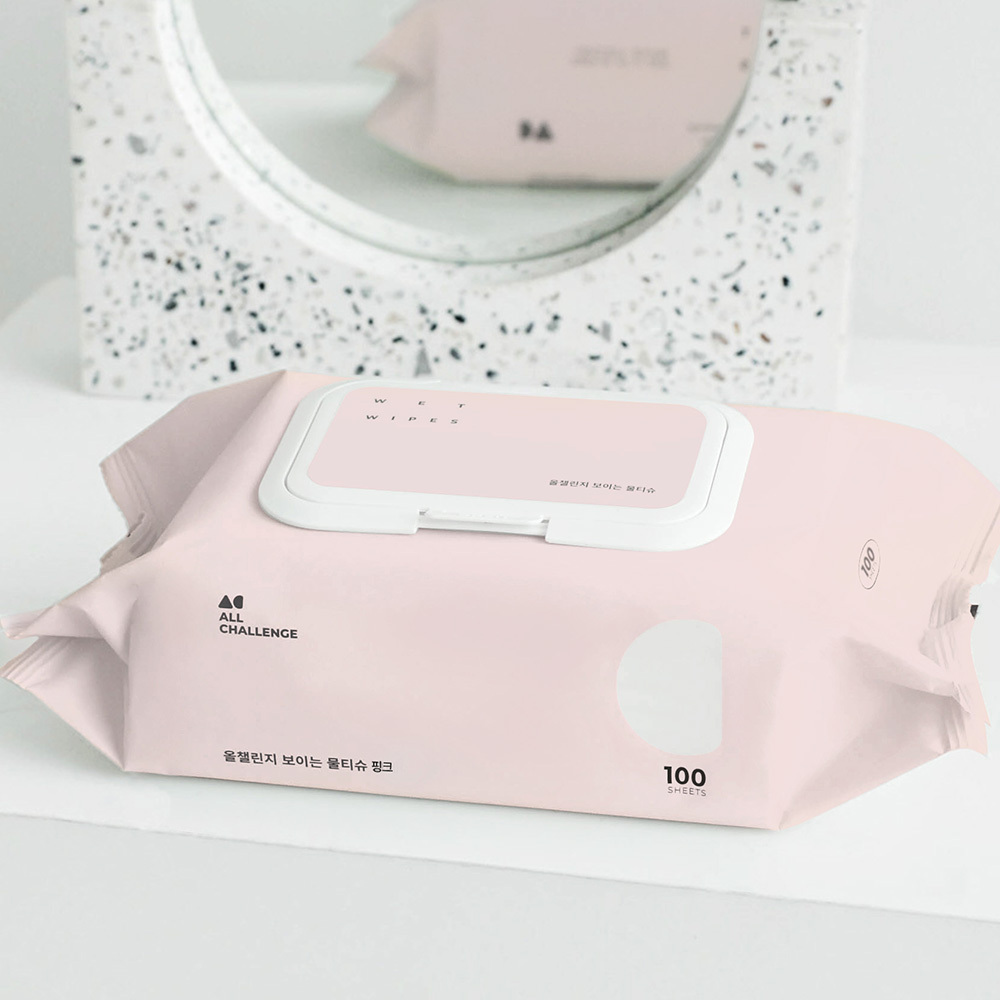 올챌린지 보이는 물티슈 핑크 100매 5팩+5팩 캡형 저자극 플레인