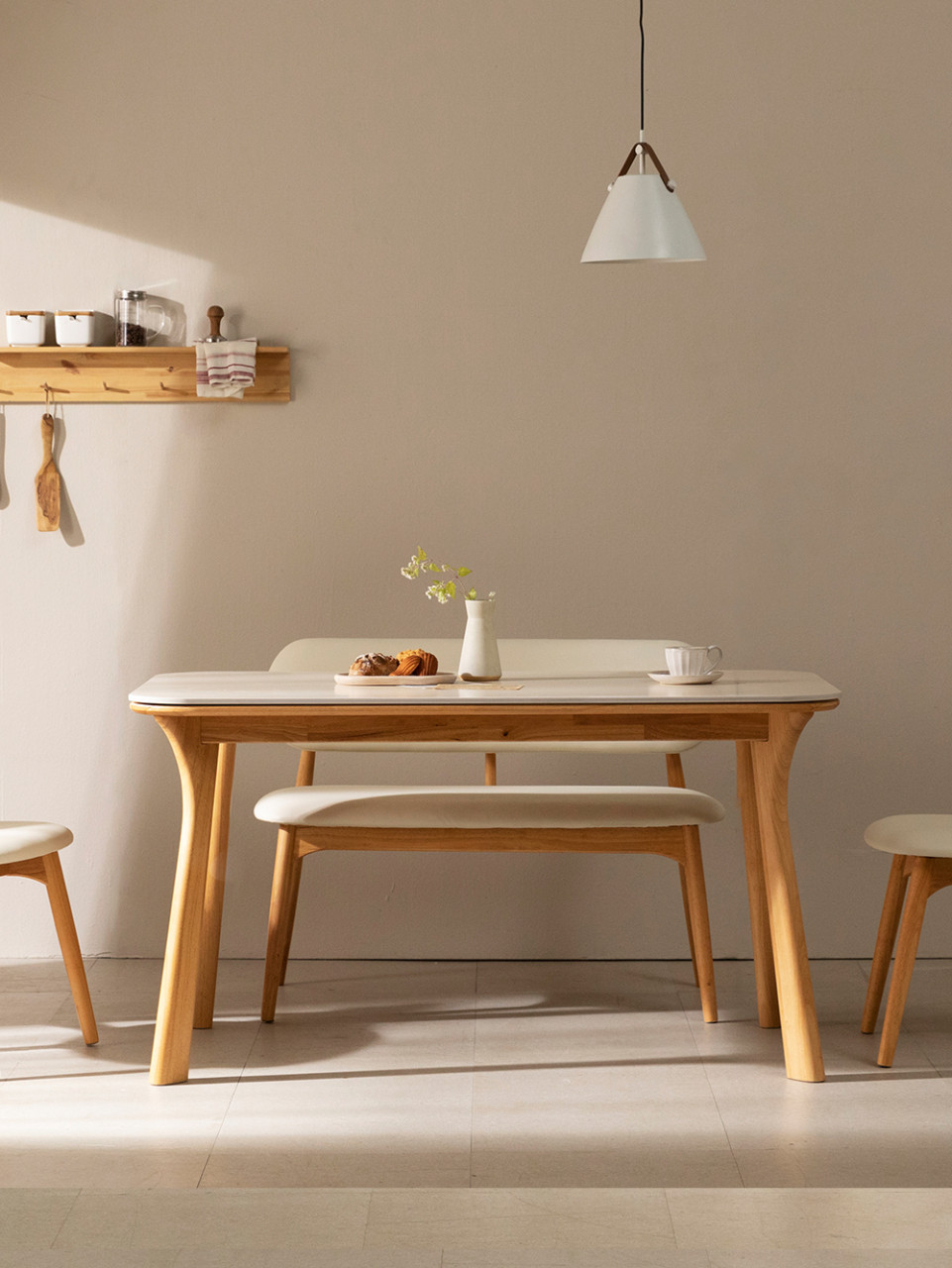 모드니 양면 세라믹 식탁 테이블 4인용 스퀘어 화이트/그레이 1400 내추럴