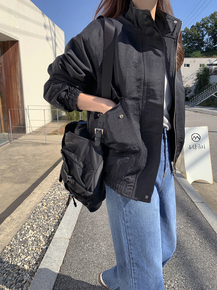 오버핏 하이넥 누빔 패딩 여성 블루종 야상 점퍼 봄 간절기 아우터 여자 항공점퍼 바람막이 이미지 7