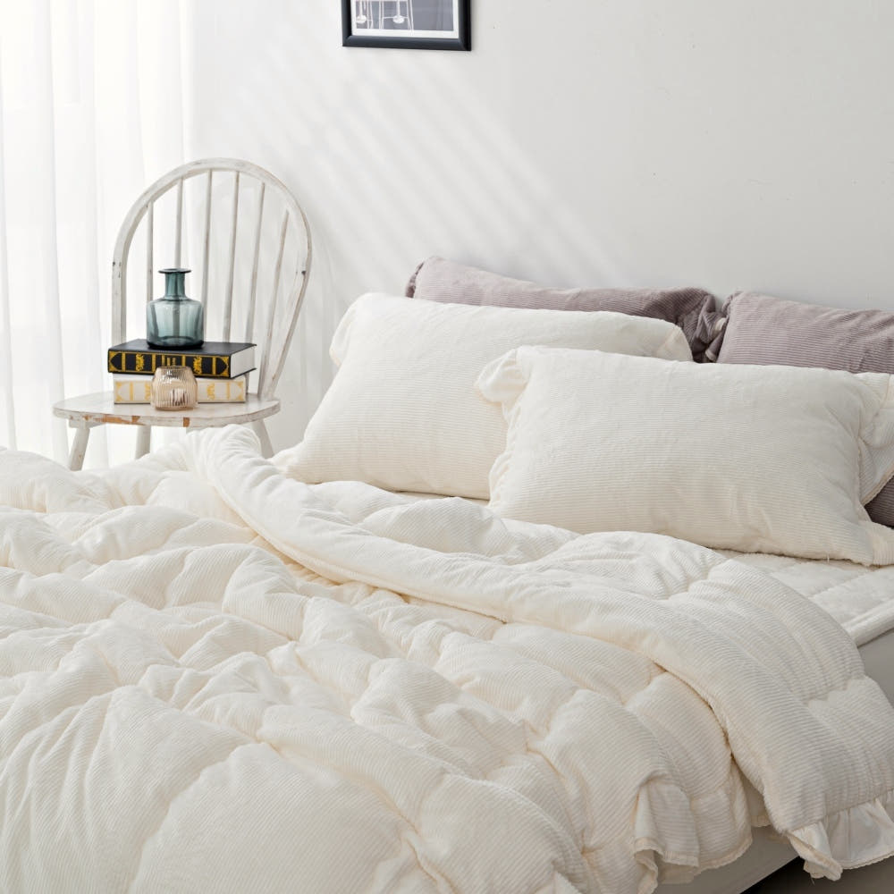 겨울이불 코듀로이 먼지없는 프릴 극세사이불 차렵 이불 세트