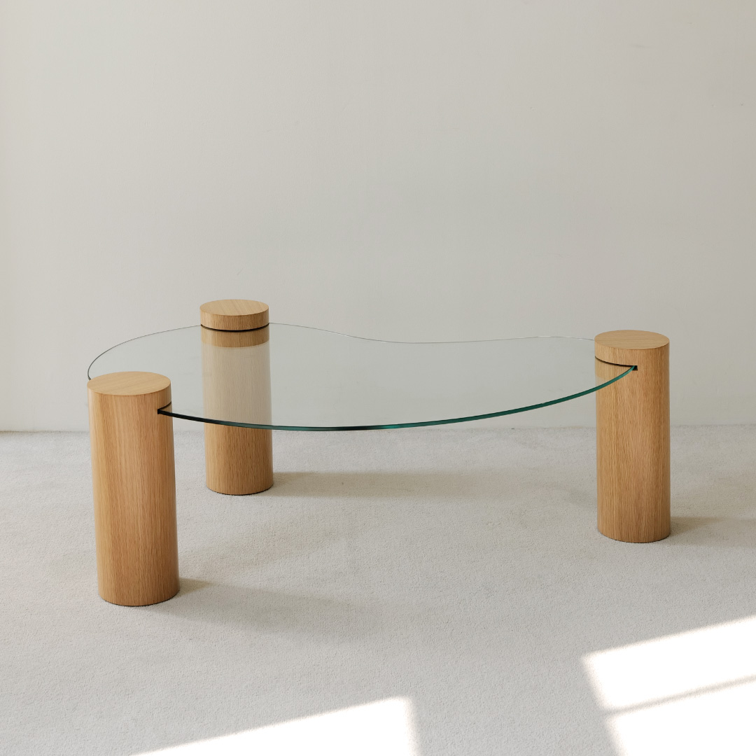 자야캠핑 반타 1720 브라운 오크 천연 원목 유리 소파 테이블