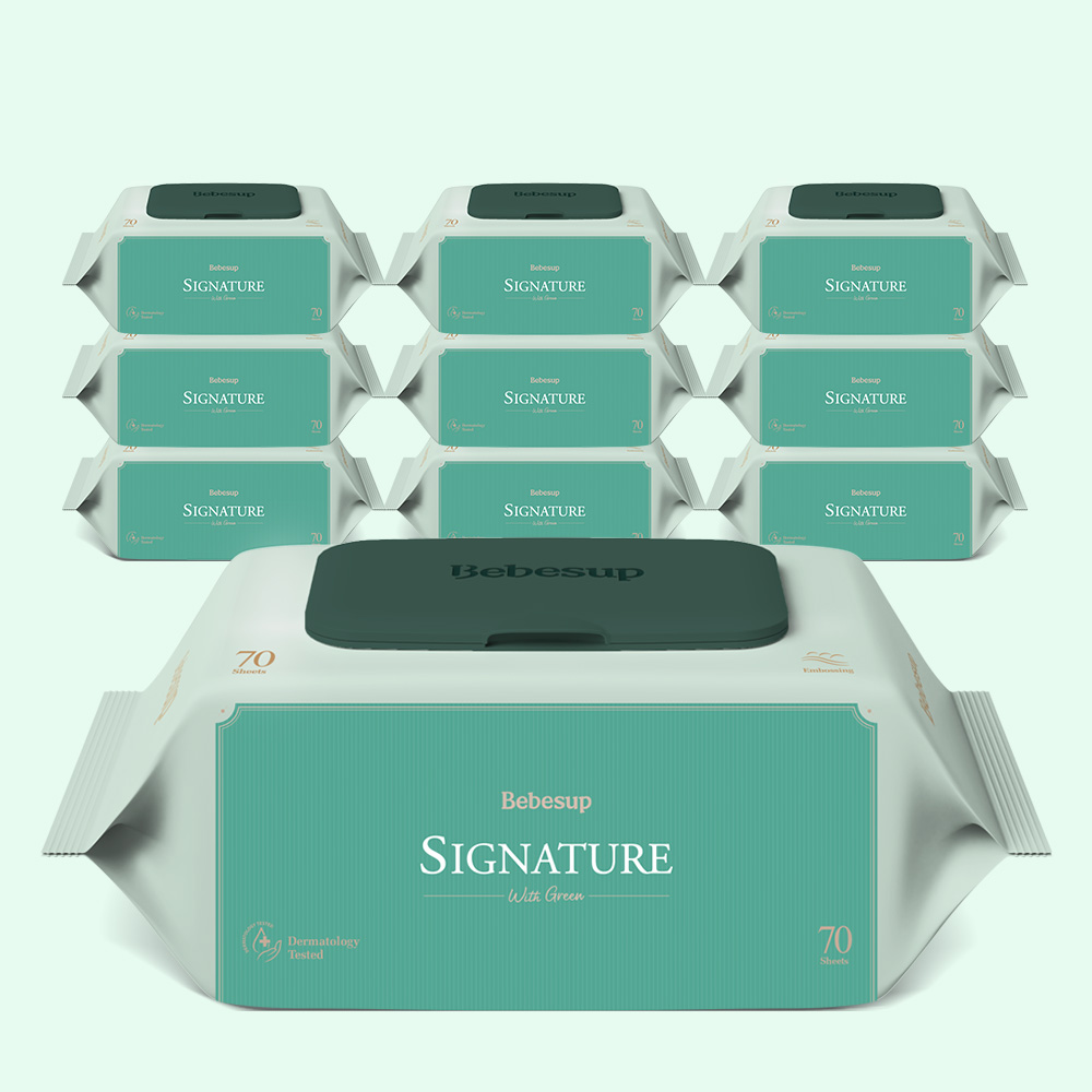 베베숲 시그니처 위드그린 캡형 안전한 아기물티슈 70매, 10개