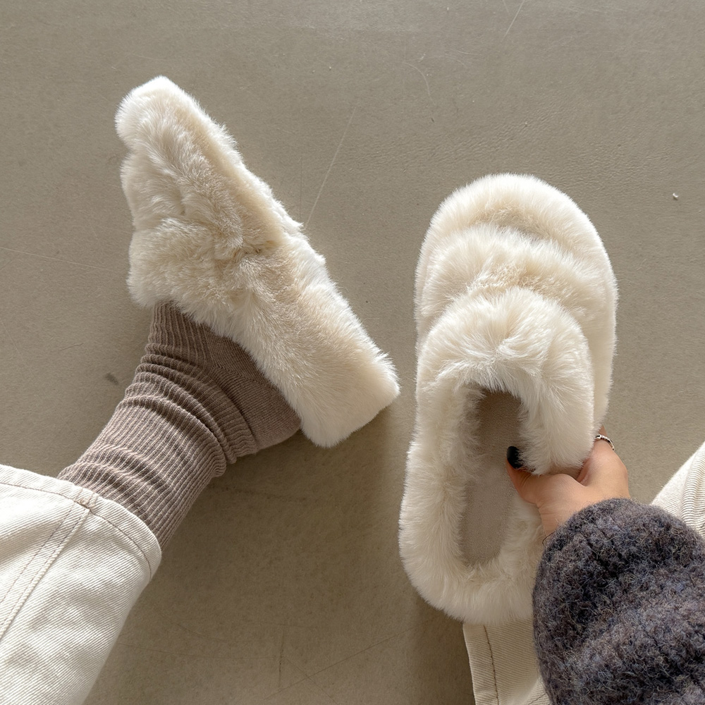 따뜻한 털슬리퍼 여성 키높이 통굽 겨울 사무실 퍼슬리퍼