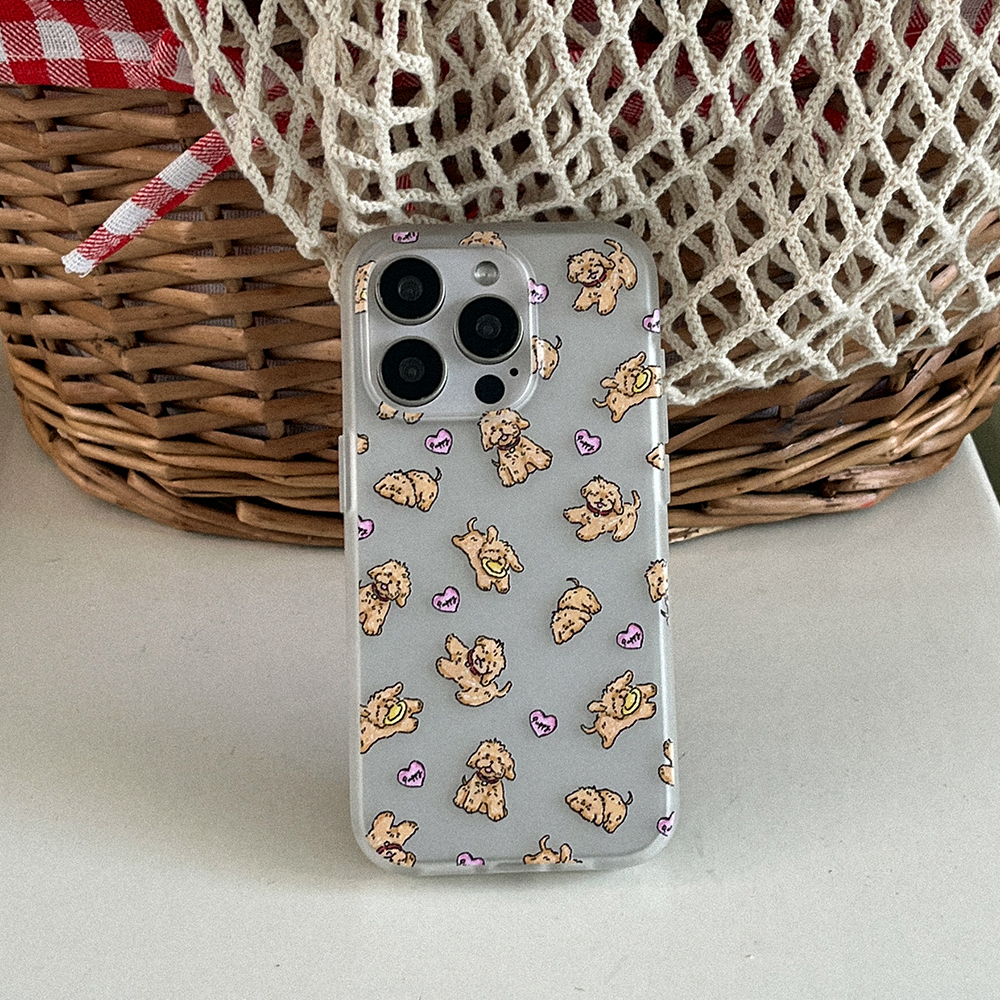 vintage puppy pattern 아이폰 16 pro 케이스 클리어 투명 - 상세 이미지 4