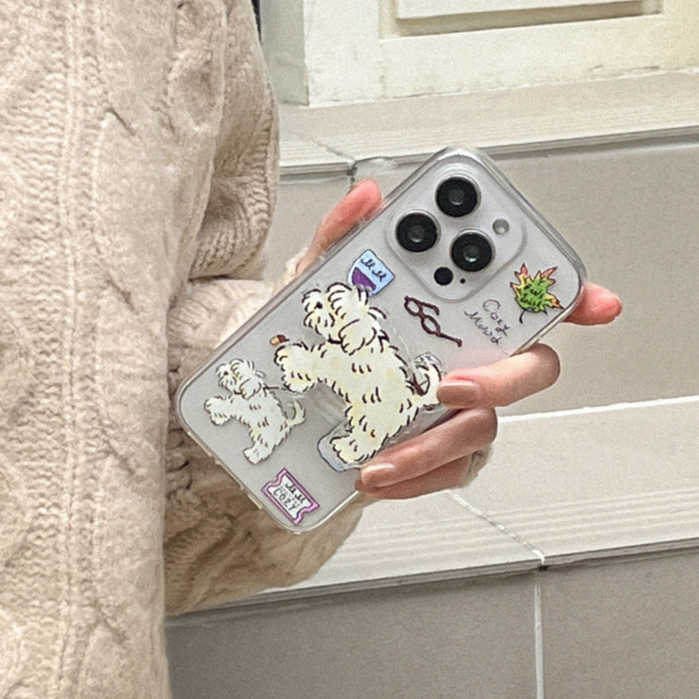 cozy drawing pattern 아이폰 16 pro 케이스 클리어 투명 - 상세 이미지 2