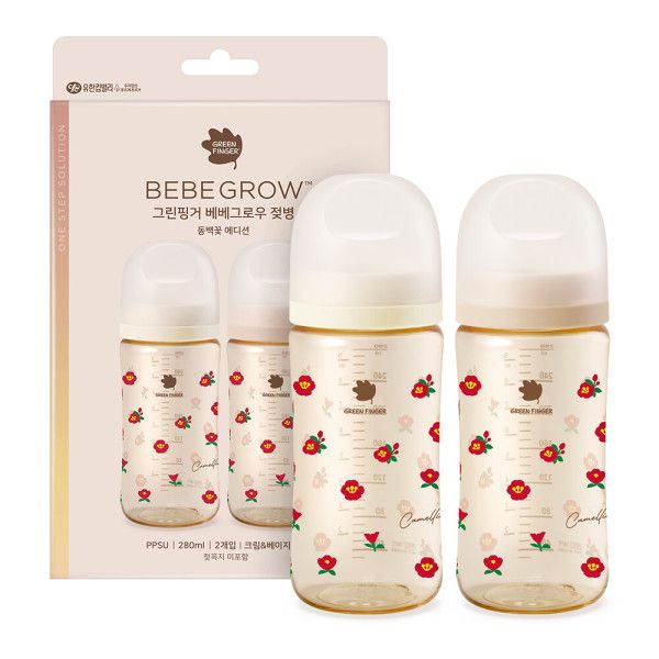 그린핑거 베베그로우 PPSU 동백 디자인 트윈팩 280ml(노꼭지)