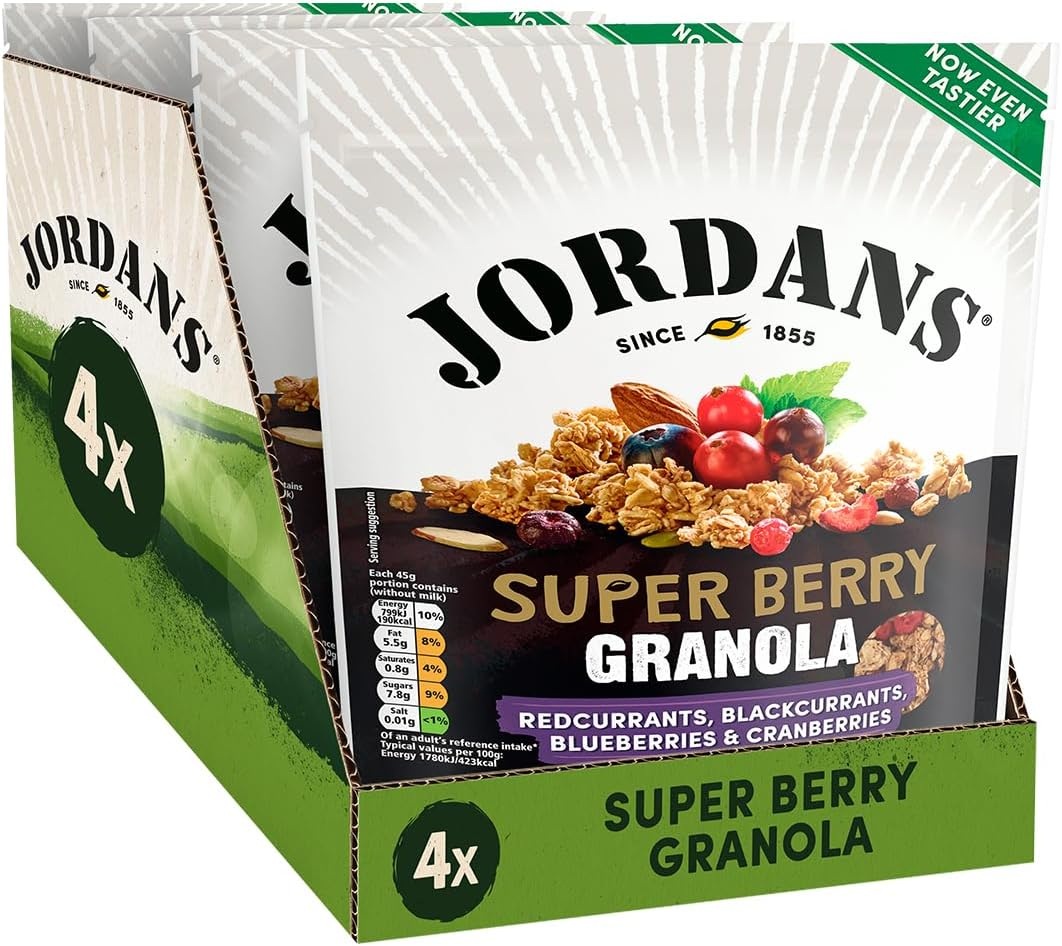 Jordans 조던 그래놀라 슈퍼베리 고섬유 500g 4팩 아침심사대용 건강간식 인공성분무첨가 - 상품 이미지