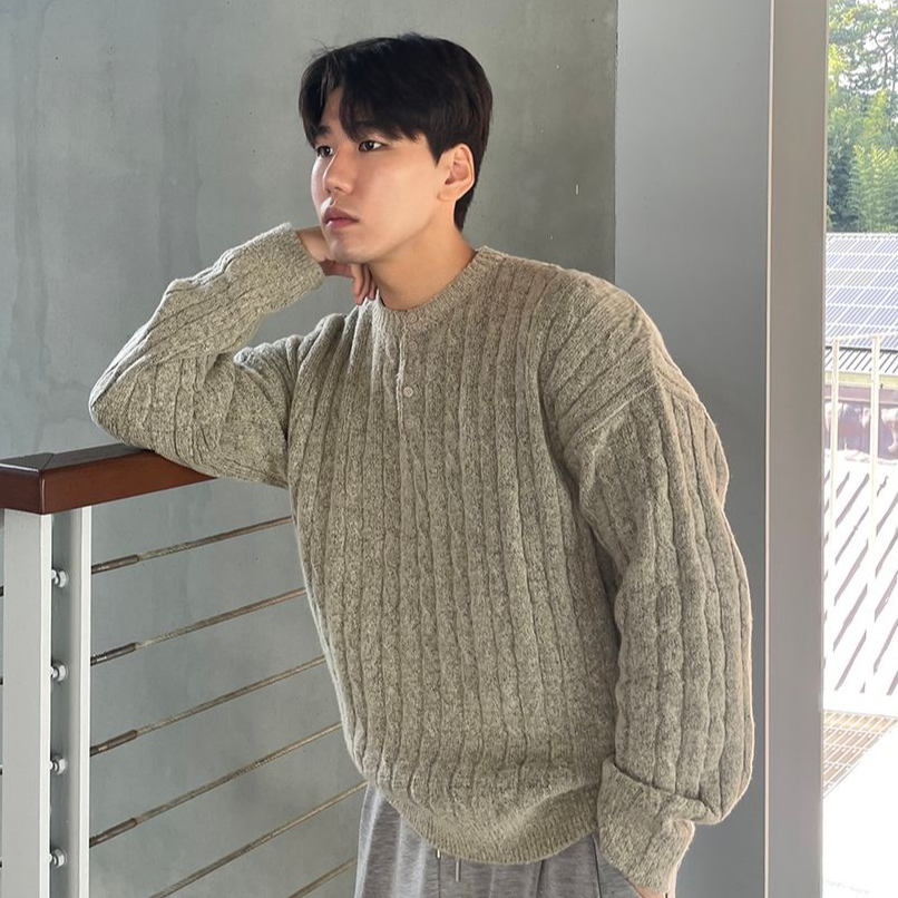 남자꽈배기니트 헨리넥니트 워셔블니트 : AKET 에이켓