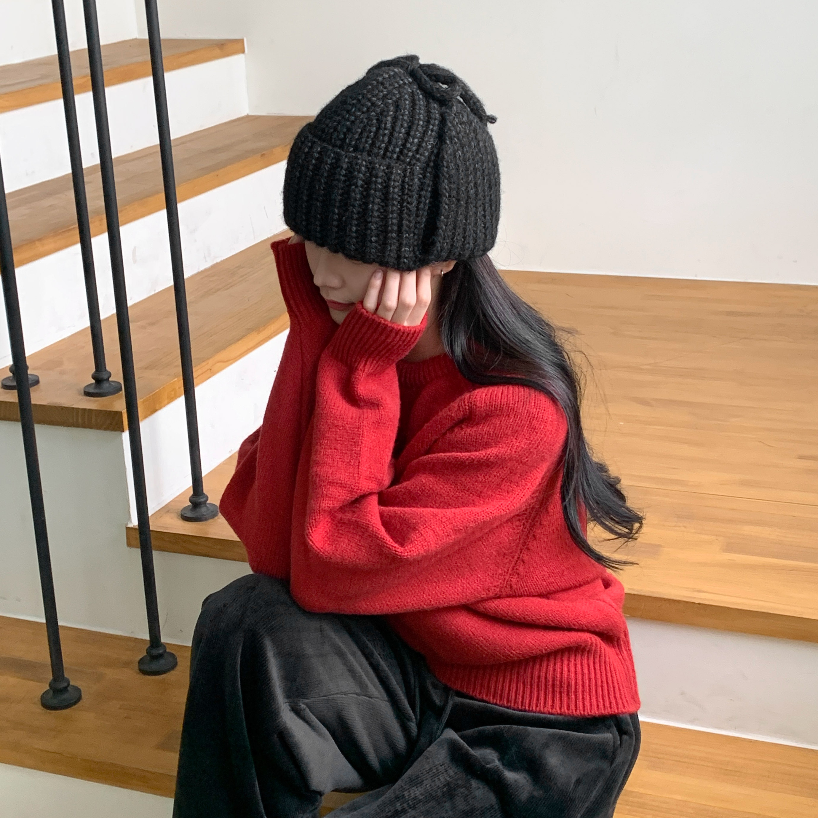 [왕따뜻] 두리 니트 뜨개 귀달이 비니 겨울 군밤 이어플랩 비니 모자 상세 이미지 28