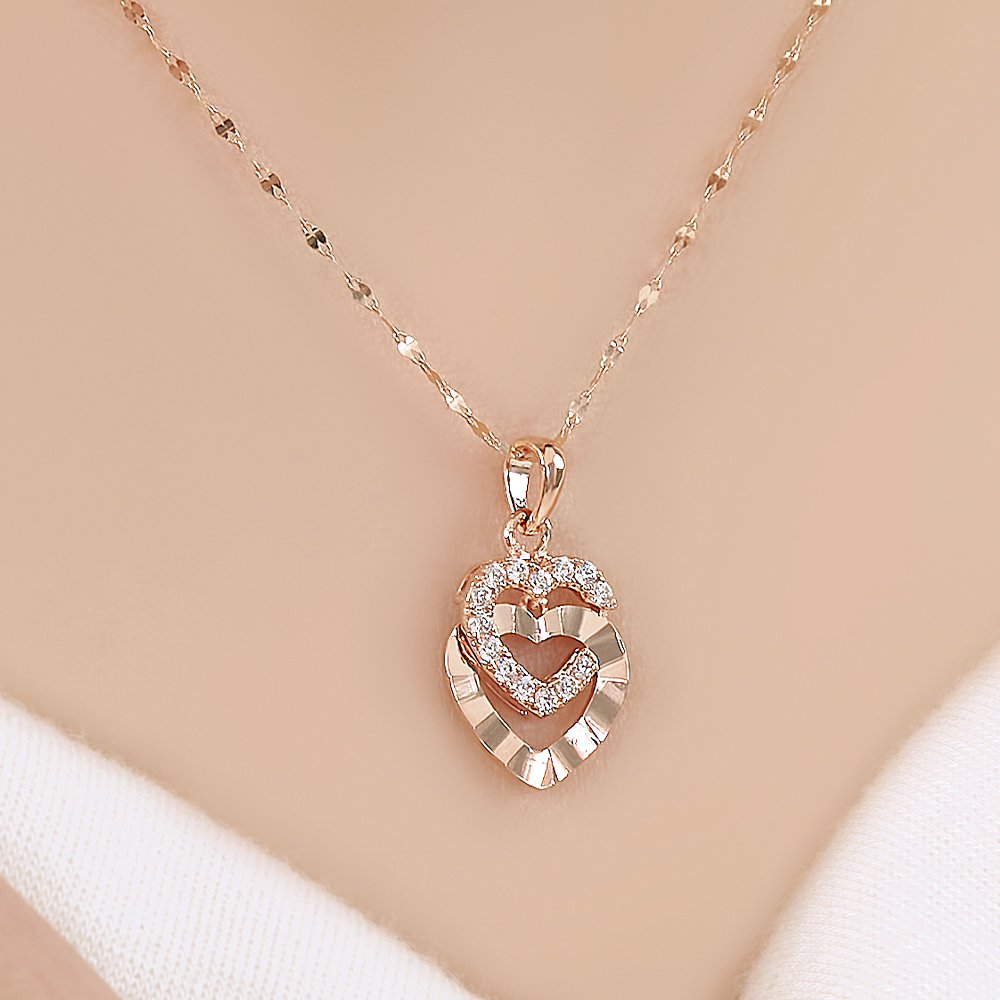 14K 18K 목걸이 핑크골드 데일리 심플 컷팅 하트 엘라 여자친구 기념일 선물 금목걸이 이미지 4