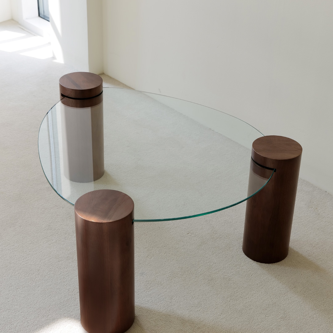 자야캠핑 반타 1720 브라운 오크 천연 원목 유리 소파 테이블