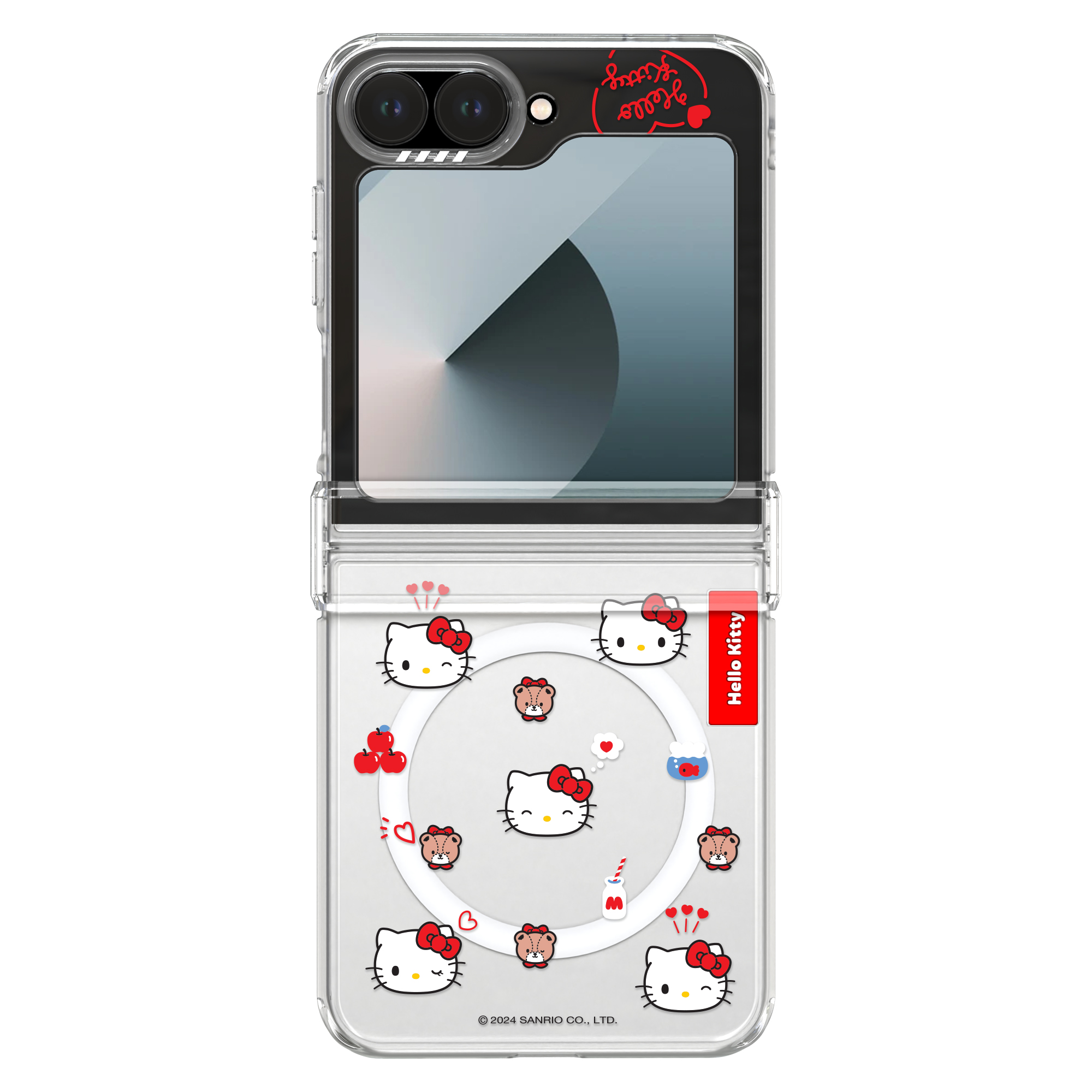 갤럭시 Z플립6 플립7fe 산리오 시그니처 디자인 크리스탈 컬러 맥세이프 투명 휴대폰 케이스 시그니처 러브패턴