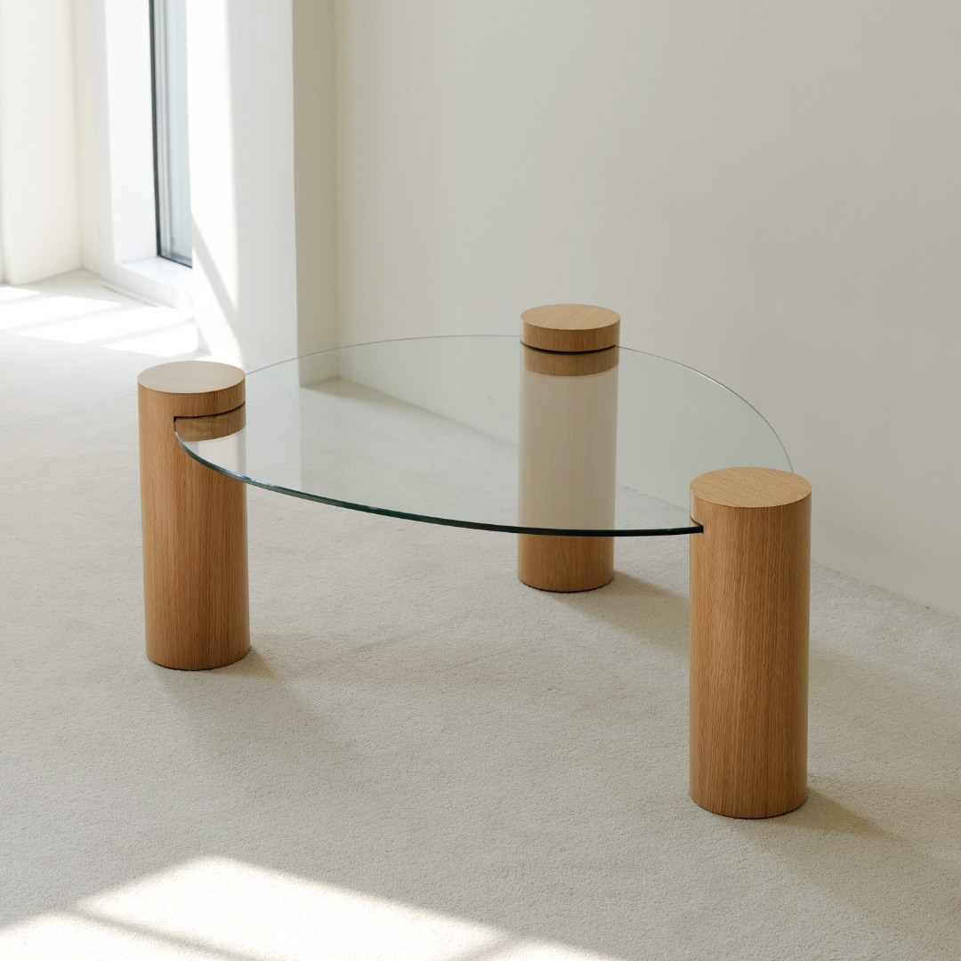 자야캠핑 반타 1720 브라운 오크 천연 원목 유리 소파 테이블