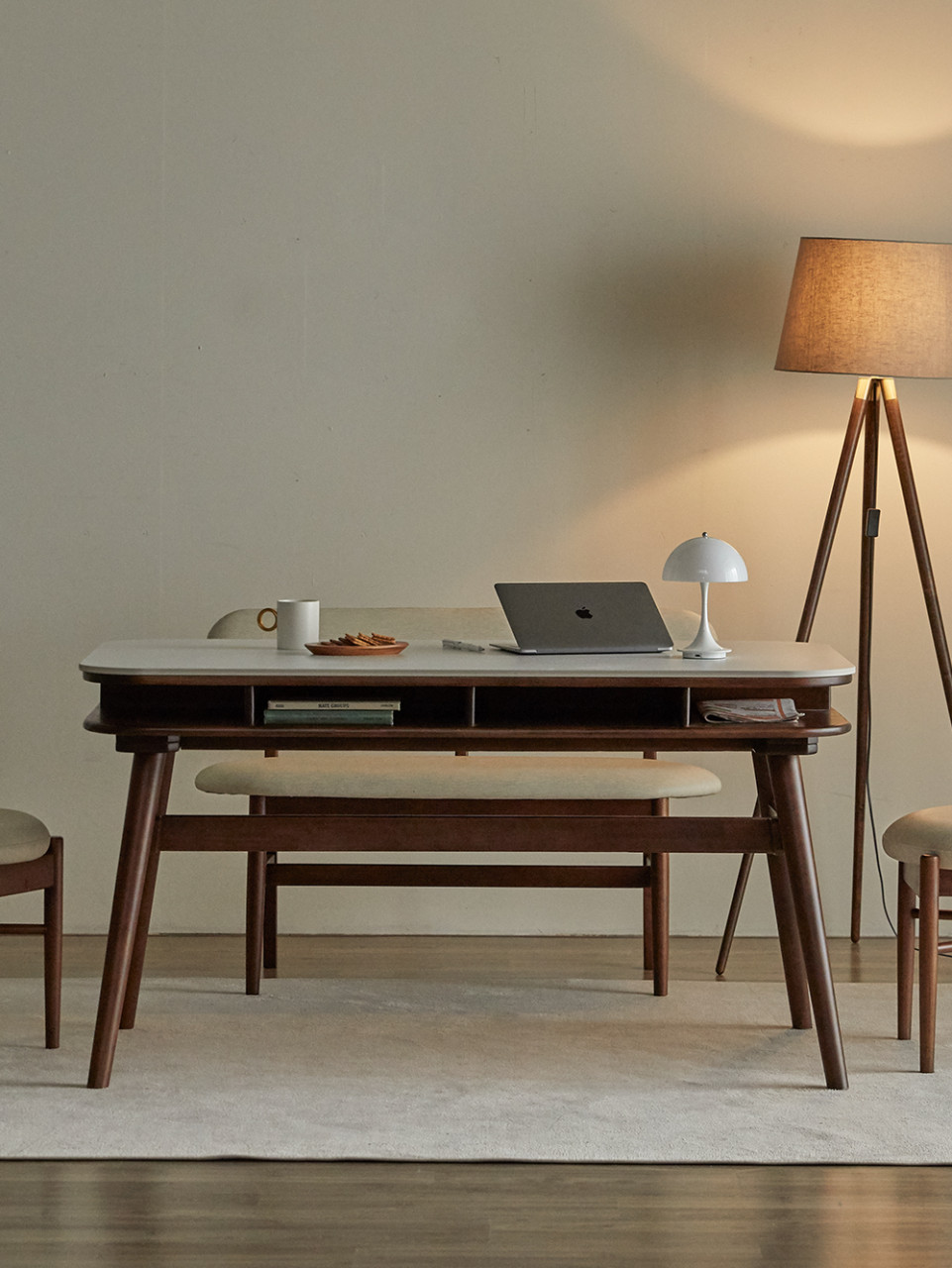 데이지 양면 세라믹 식탁 수납형 테이블 4인용 스퀘어 화이트/그레이 1400 월넛