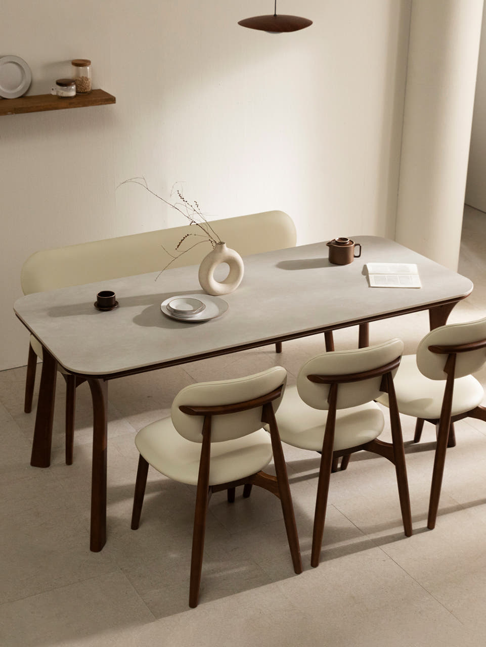 모드니 양면 세라믹 식탁 테이블 6인용 스퀘어 화이트/그레이 1800 월넛