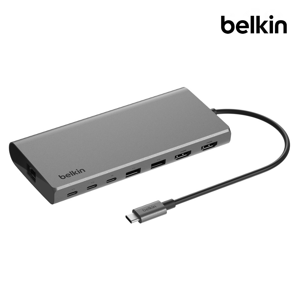 벨킨 8in1 듀얼 디스플레이 코어 C타입 멀티 허브 INC015bt 100W 기가비트 이더넷 4K 모니터 맥북 에어 M4 갤럭시북5 프로 호환