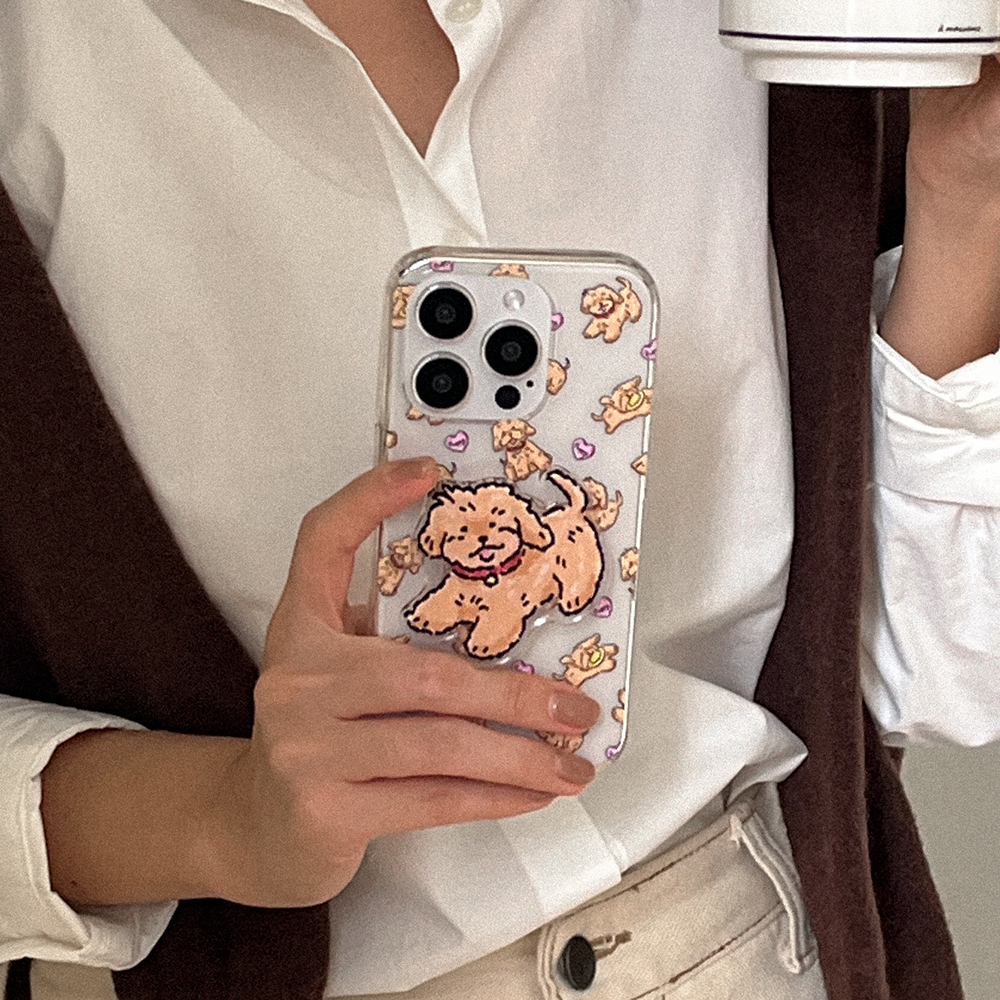 vintage puppy pattern 아이폰 16 pro 케이스 클리어 투명 - 상세 이미지 3