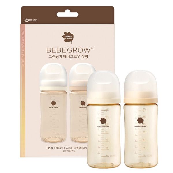 그린핑거 베베그로우 PPSU 트윈팩 크림베이지 280ml(노꼭지)