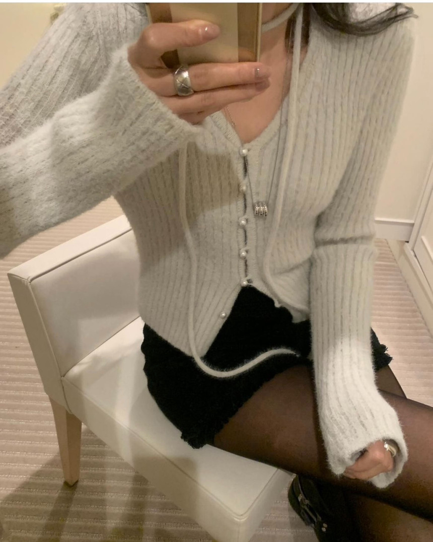 [SALE][블루/그레이 당일] 포스터 도큐퍼 가디건 머플러 퍼 니트 브이넥 가디건 상세 이미지 9