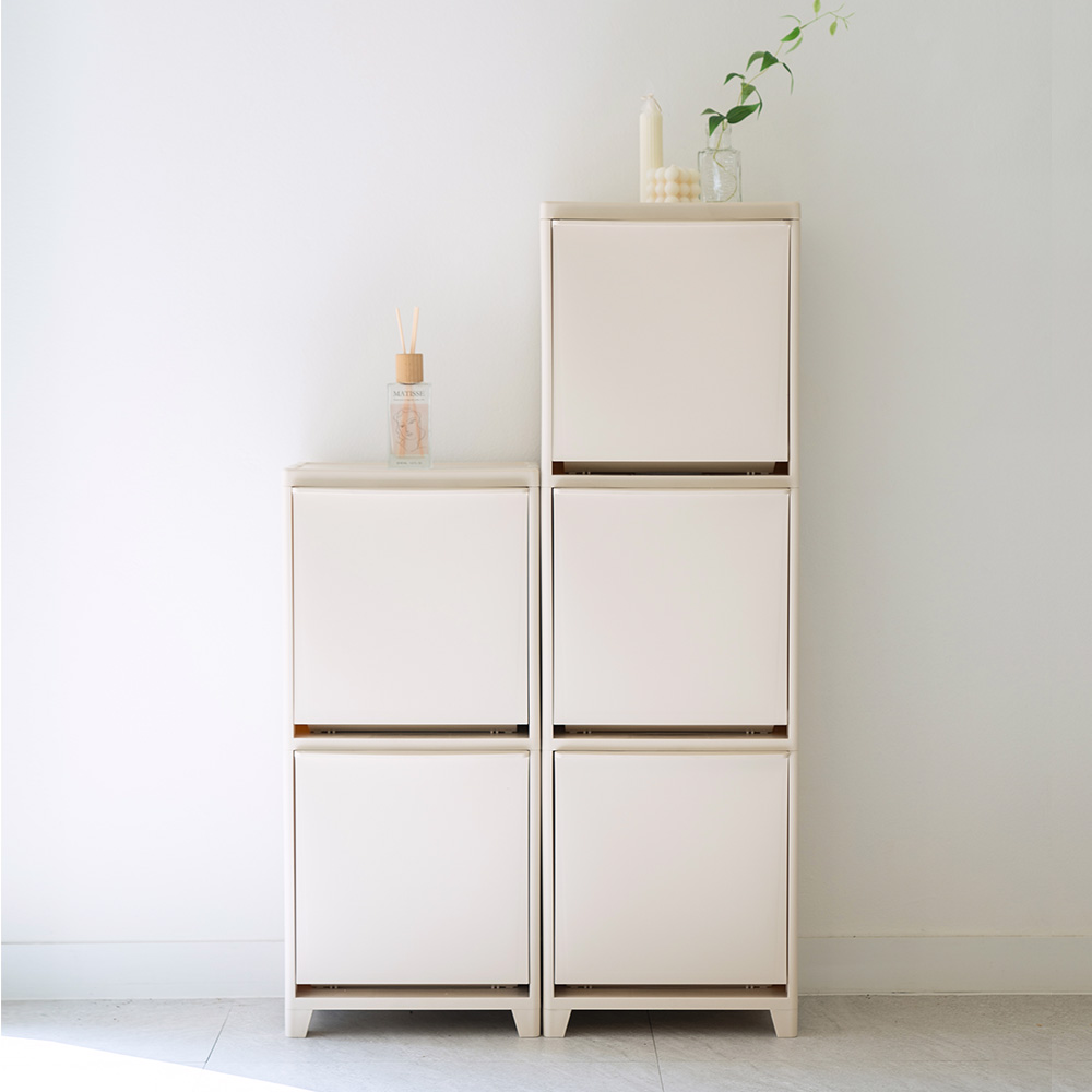 [단독] 창신리빙 프랑코 인테리어 스탠드 분리수거함 2단 2개 + 전용 우드상판 풀세트