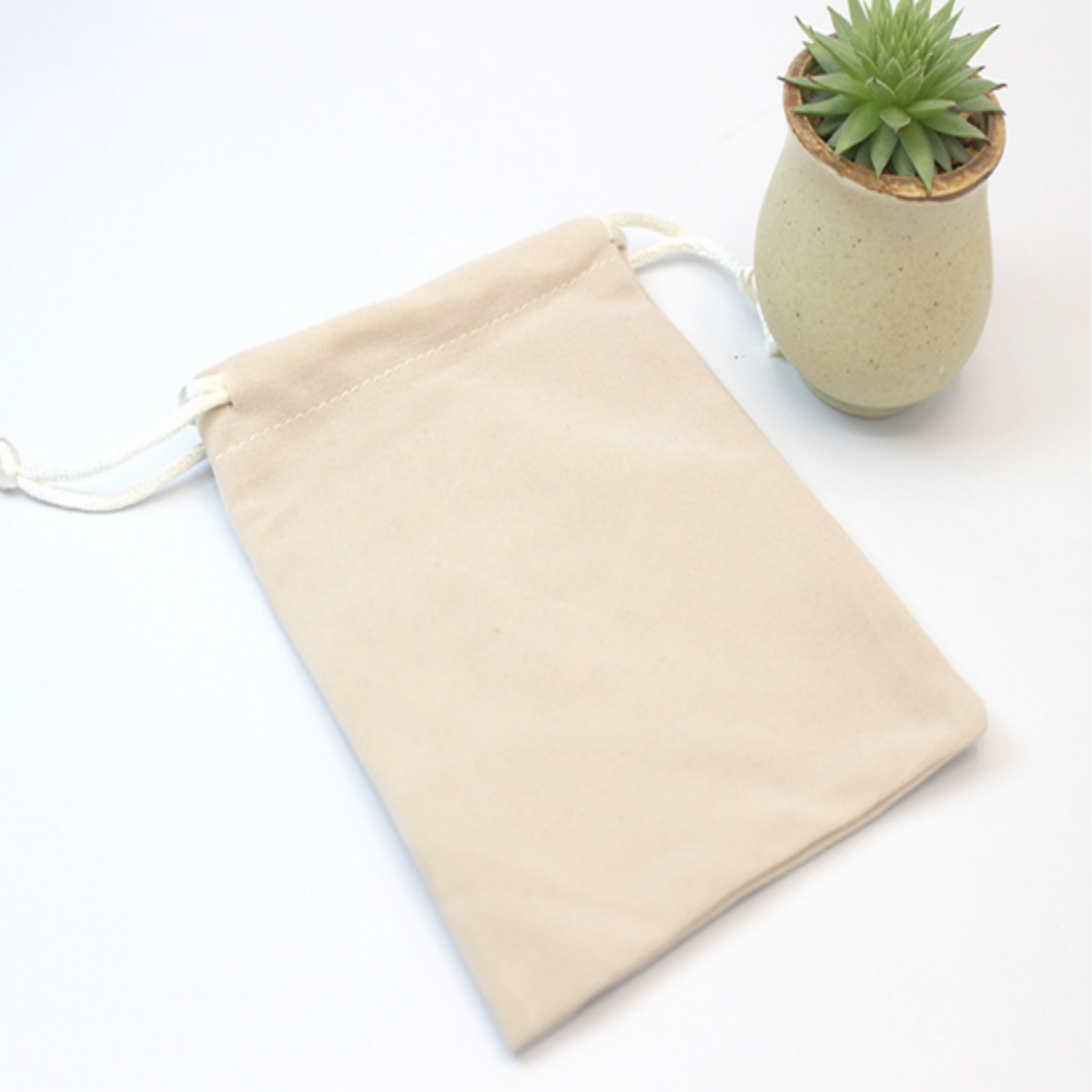 베이지 벨벳 주머니 10x12cm 스트링 무지 작은 파우치 조리개 소형 조임 소품 보관 - 상품 이미지