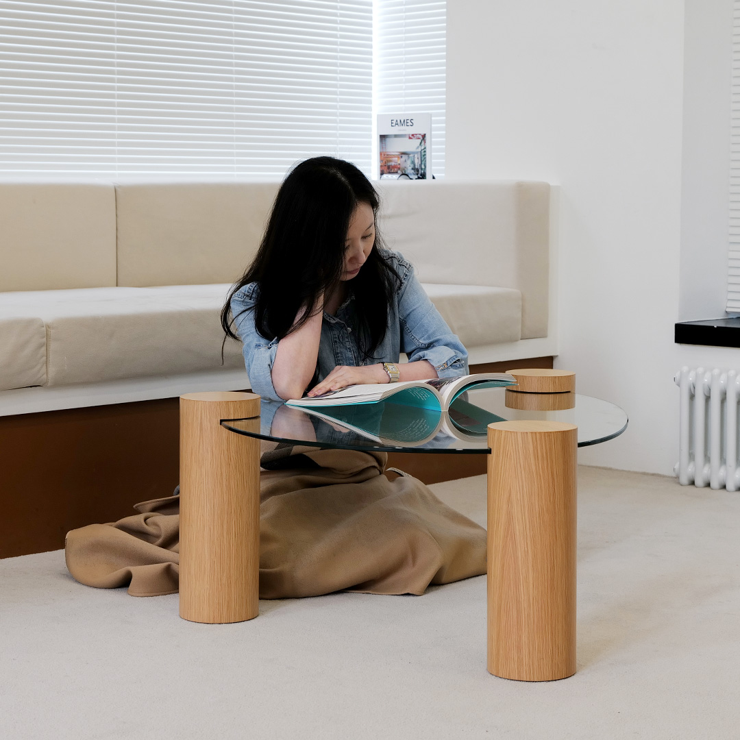 자야캠핑 반타 1720 브라운 오크 천연 원목 유리 소파 테이블