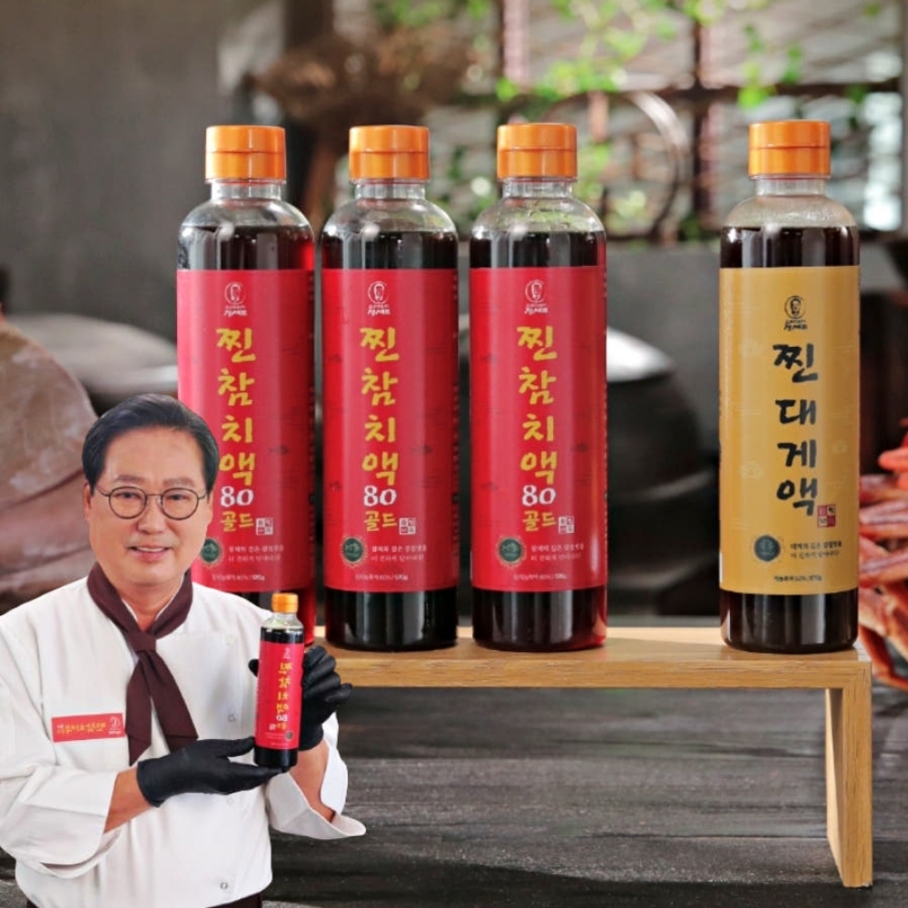 요리대가 정셰프 찐참치액 80골드 500ml 3통 찐대게액 1통 참치액젓 참치농축액