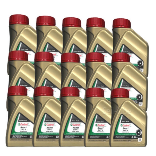 캐스트롤 리액트 도트4 LT 금색 0.5L x 15개 1박스 DOT4 LV 영국산 저점도 합성 브레이크오일 ISO Class 6 전 차종 호환 - 메인 이미지