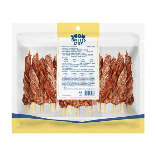 브리더랩 강아지 반려견 간식 스노우 꽈배기 스틱 말이껌 오리, 300g, 1개 - 상세 이미지 2