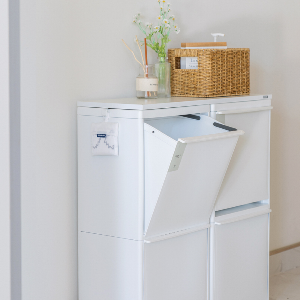 [단독] 창신리빙 프랑코 인테리어 스탠드 분리수거함 2단 2개 + 전용 우드상판 풀세트