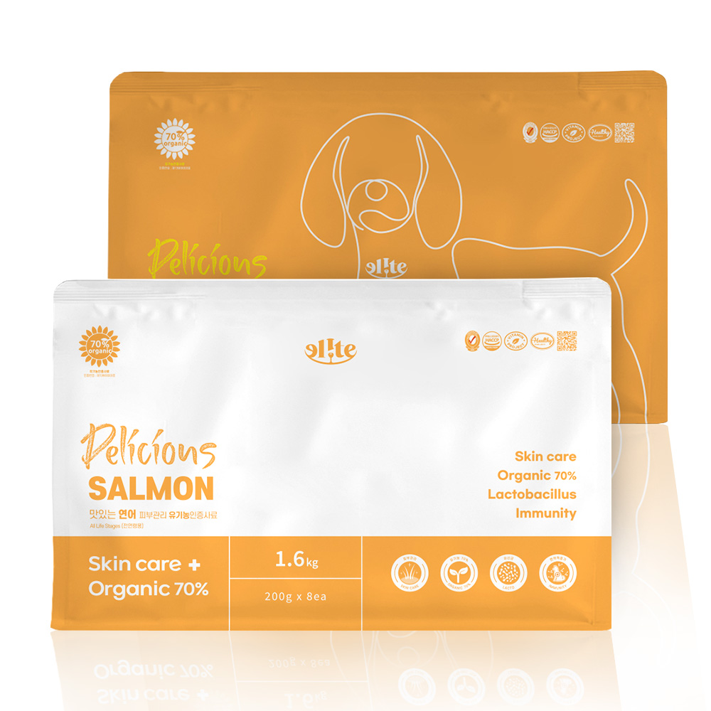 엘릿 엘리트 유기농사료 강아지 그레인프리 딜리셔스 연어 피부 1.6kg