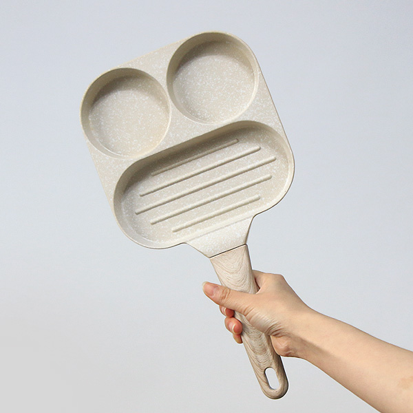 아리스타 에그팬 원형 인덕션프라이팬 핫케익팬 35.7cm, 3구 베이지 - 상세 이미지 4