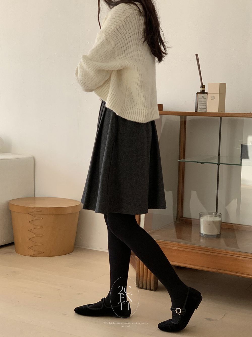 그렌드 울 미디 밴딩 플레어스커트 (2color) 플리츠 A라인 훌 스커트 이미지 6