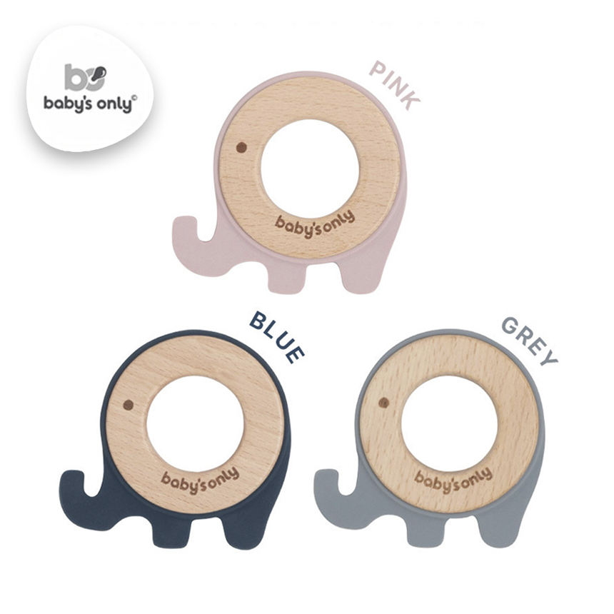 실리콘 우드 코끼리치발기 신생아 아기 우드토이 이앓이 치발기