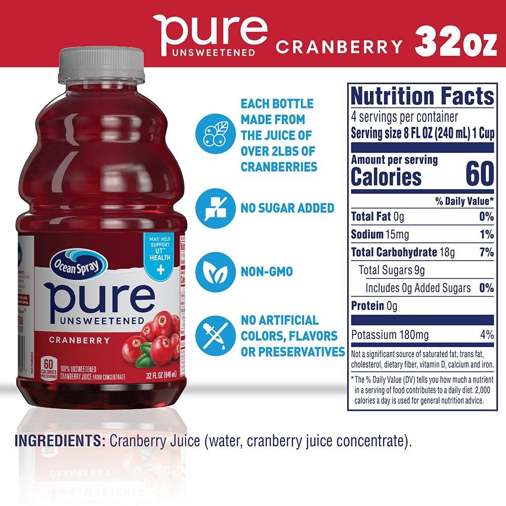 Ocean Spray 순수 무가당 크랜베리 농축액 추출 100% 크랜베리 주스 946ml 8병 - 상세 이미지 3