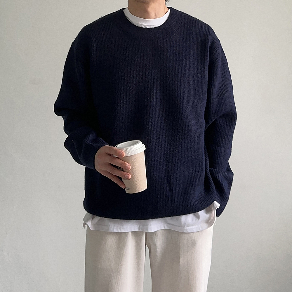 남자니트 두꺼운 캐시미어 오버핏 레드 빨간 니트 남자스웨터 - 상세 이미지 4