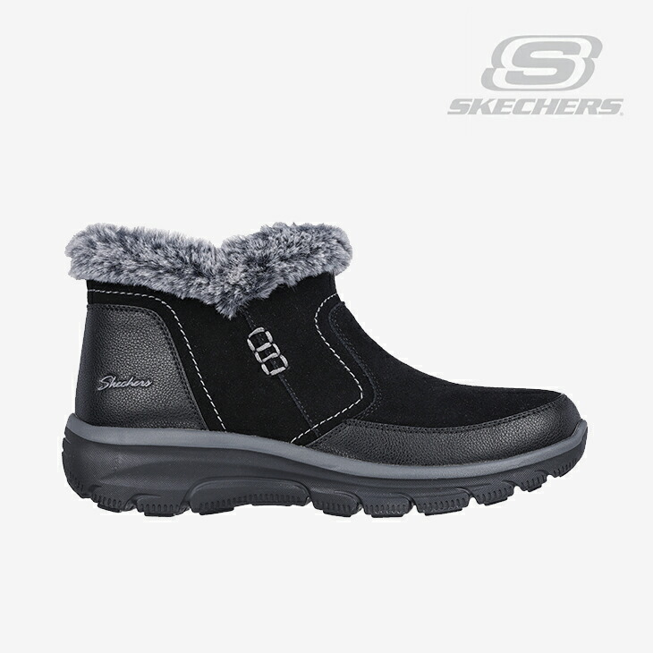 스케쳐스 SKECHERS 부츠 방한화 패딩부츠 털신발 숏부츠 여성 가죽 이지 고잉 블랙