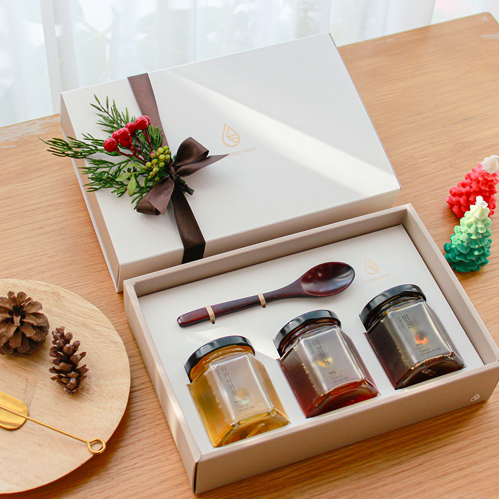 크리스마스 연말 아카시아꿀 야생화꿀 밤꿀 3종 선물 세트 단체 송년회 답례품