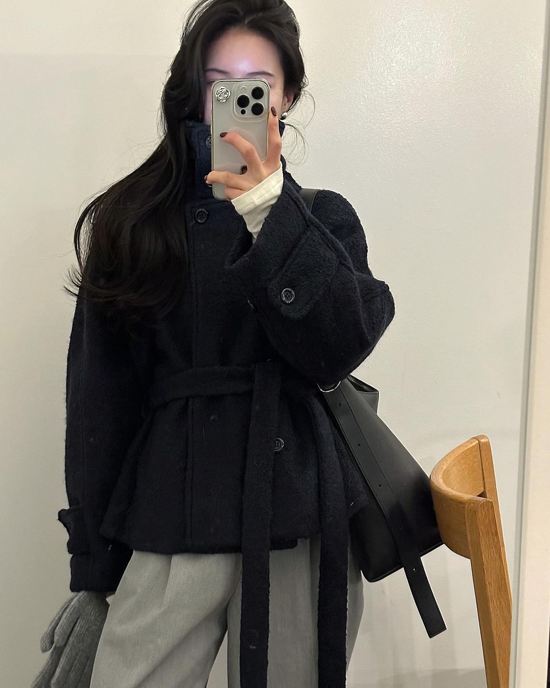 리멜디 여성 겨울 터틀넥 울 오버핏 루즈핏 랩 리본 하프 더블 부클 코트 - 메인 이미지